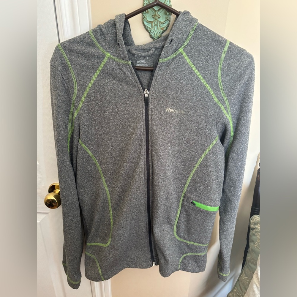 Reebok Gray Hoodie with Black Zipper Trim